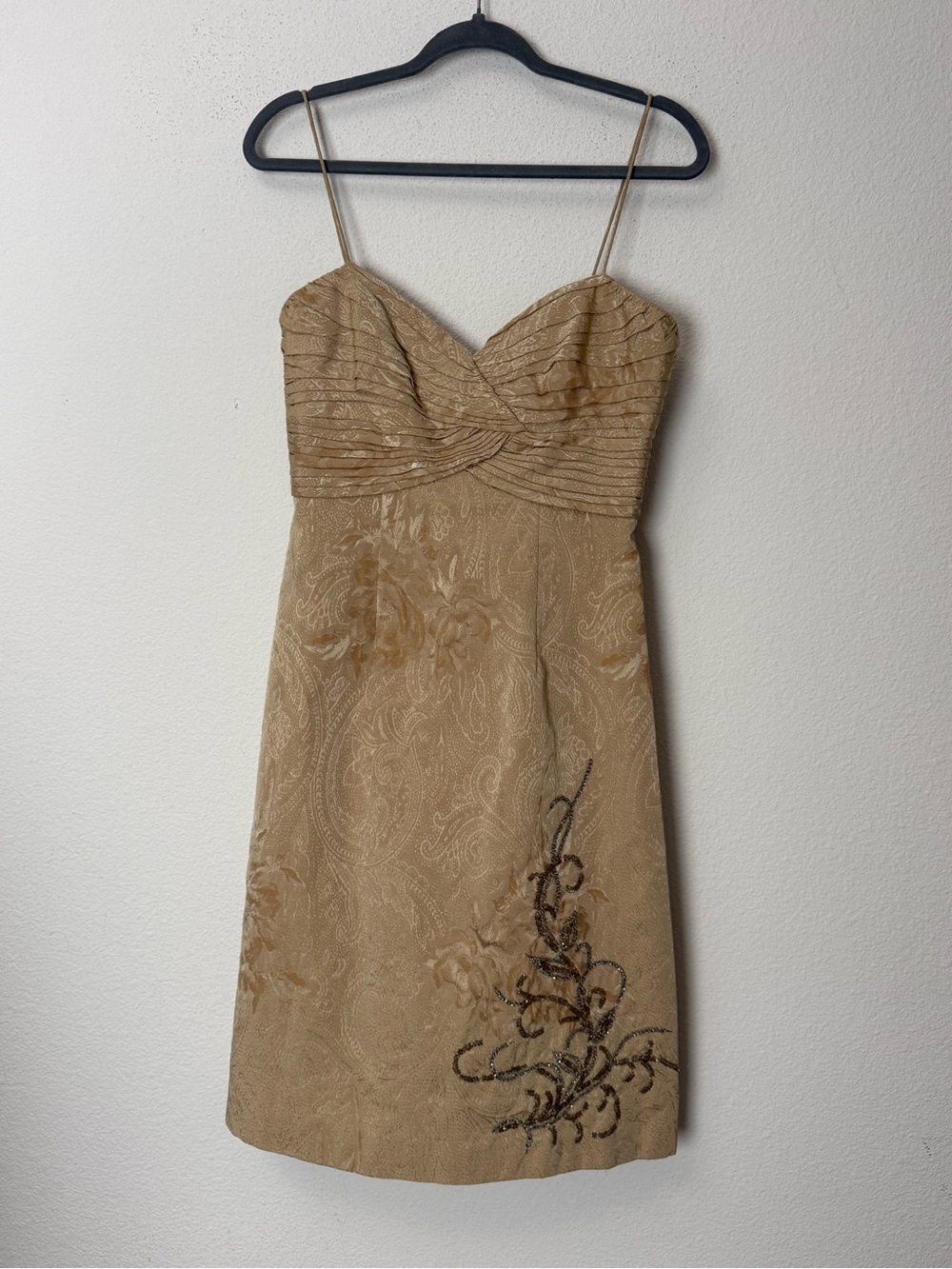 Badgley Mischka Gold Brocade Beaded Embellished Cocktail Dress Size 6